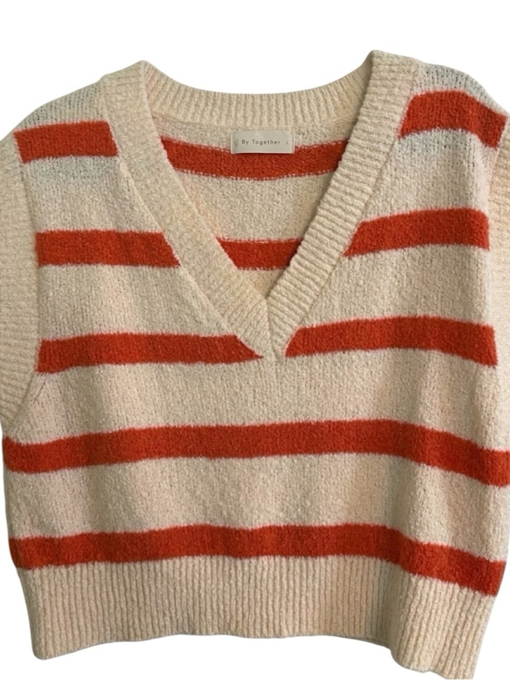 By Together Cream Orange Striped Sweater Vest Women’s Small Boho Knit NWOT